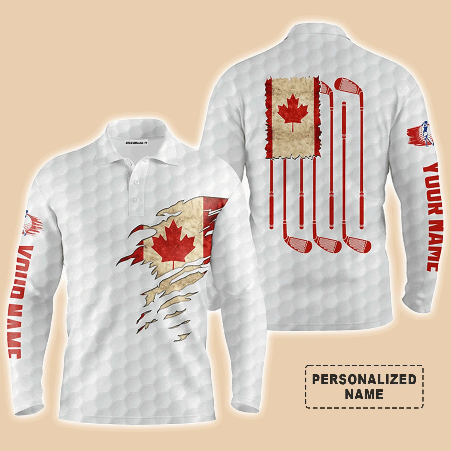 Golf Men Polo Shirt - Funny Custom Name Vintage Canada Flag Patriot Golf Clubs Apparel - Personalized Sports Gift For Golf Lover, Male, Husband - Image 3