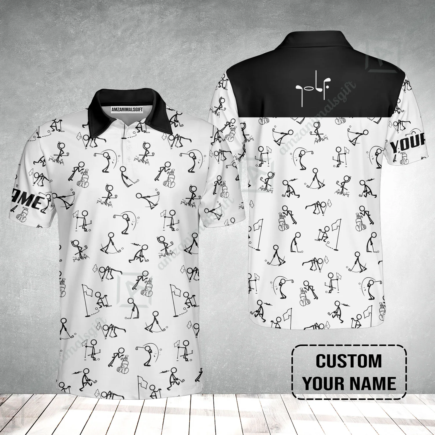 Golf Men Polo Shirt - Funny Golf Pattern Custom Name White Apparel - Personalized Gift For Golf Lover - Image 2