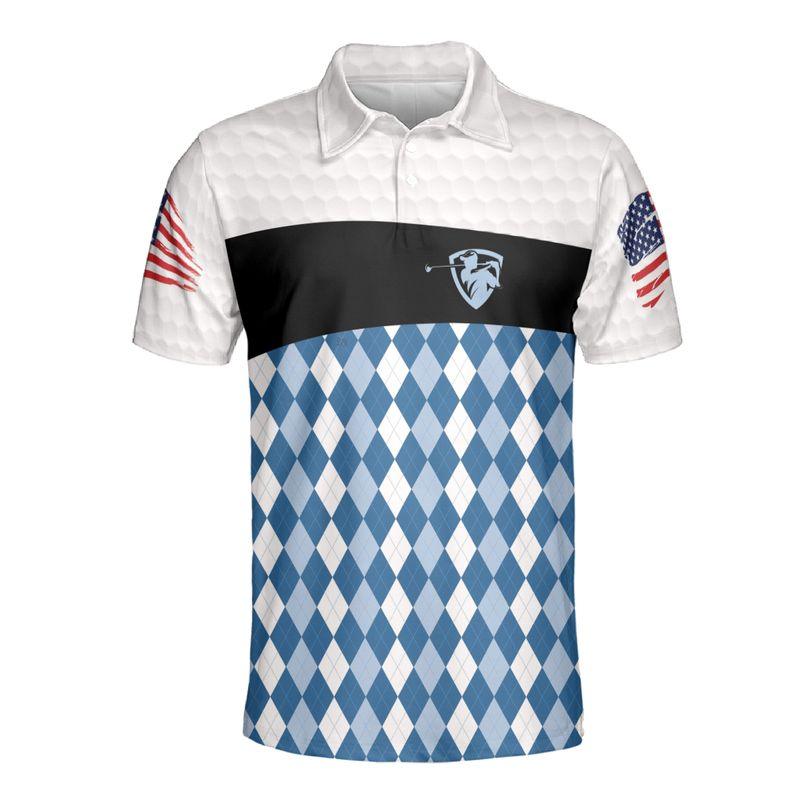 Golf Men Polo Shirt, Golf Argyle Pattern Polo Shirts For Men, American Flag Polo Shirts, Men's Golf Short Sleeve Polo Shirt - Image 2