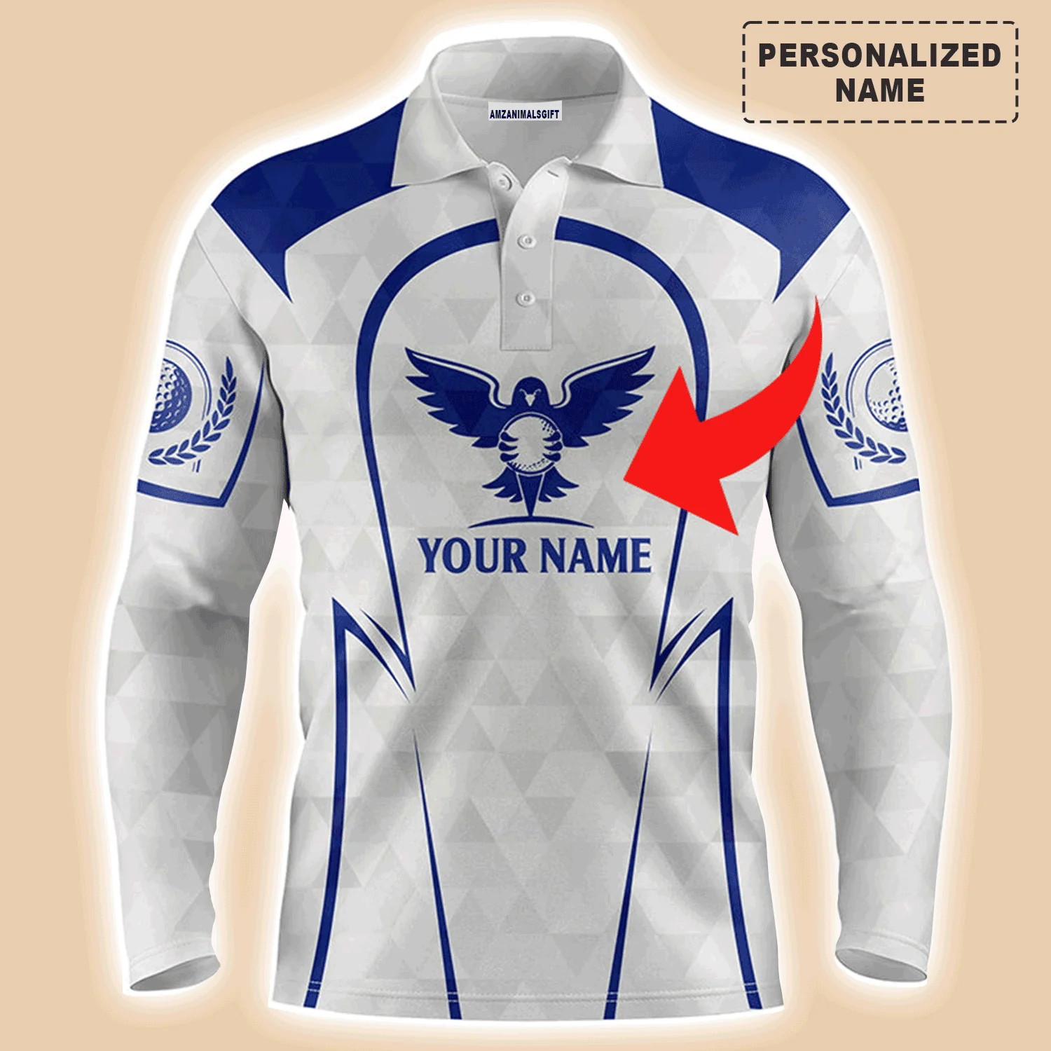 Golf Men Polo Shirt - Golf Clubs Custom Name And Logo Blue & White Apparel - Personalized Gift For Golf Lover, Team, Husband, Boyfriend, Men - Image 3