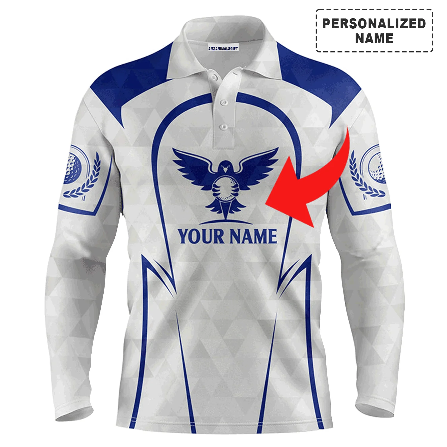 Golf Men Polo Shirt - Golf Clubs Custom Name And Logo Blue & White Apparel - Personalized Gift For Golf Lover, Team, Husband, Boyfriend, Men - Image 4
