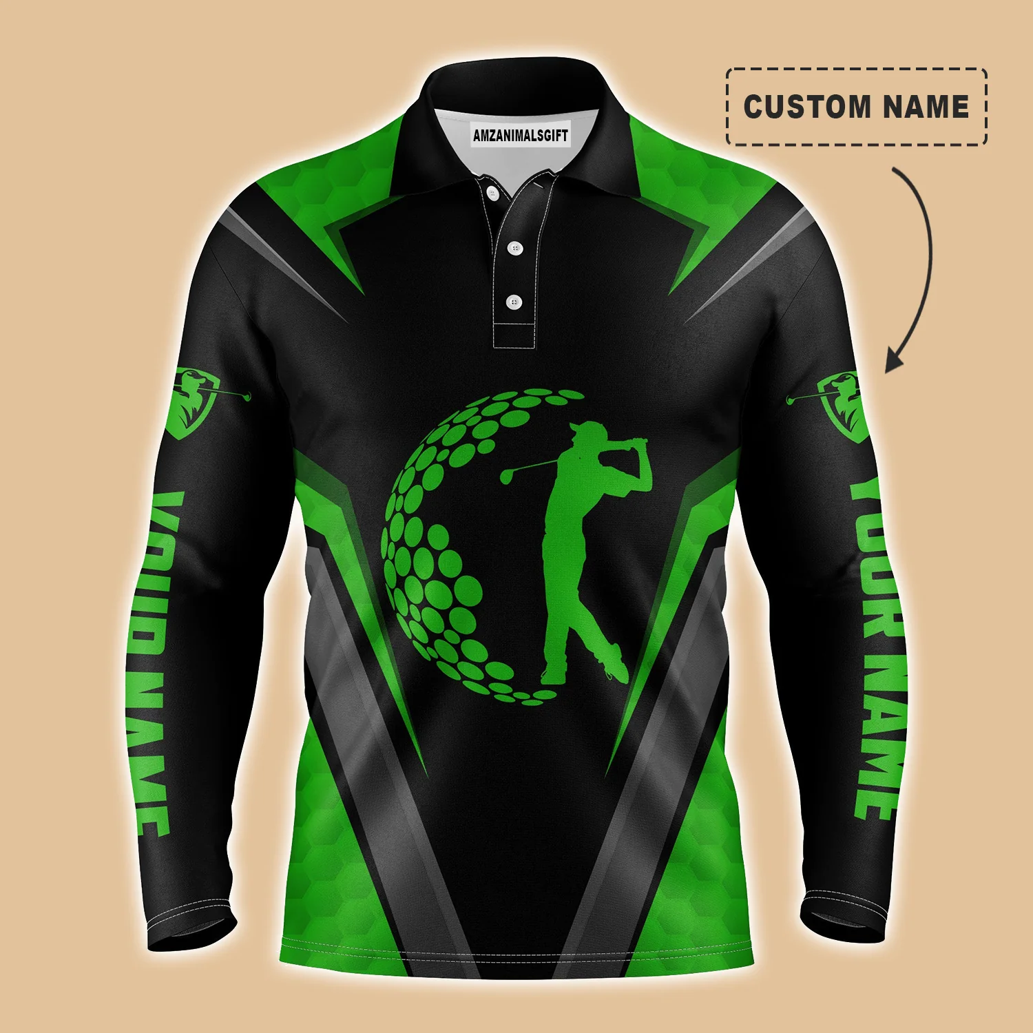 Golf Polo Shirts For Men - Golfing Golf Ball Custom Name Green Black Apparel - Personalized Gift For Golf Lover, Team, Golfer, Best Golf Polo Shirts - Image 2