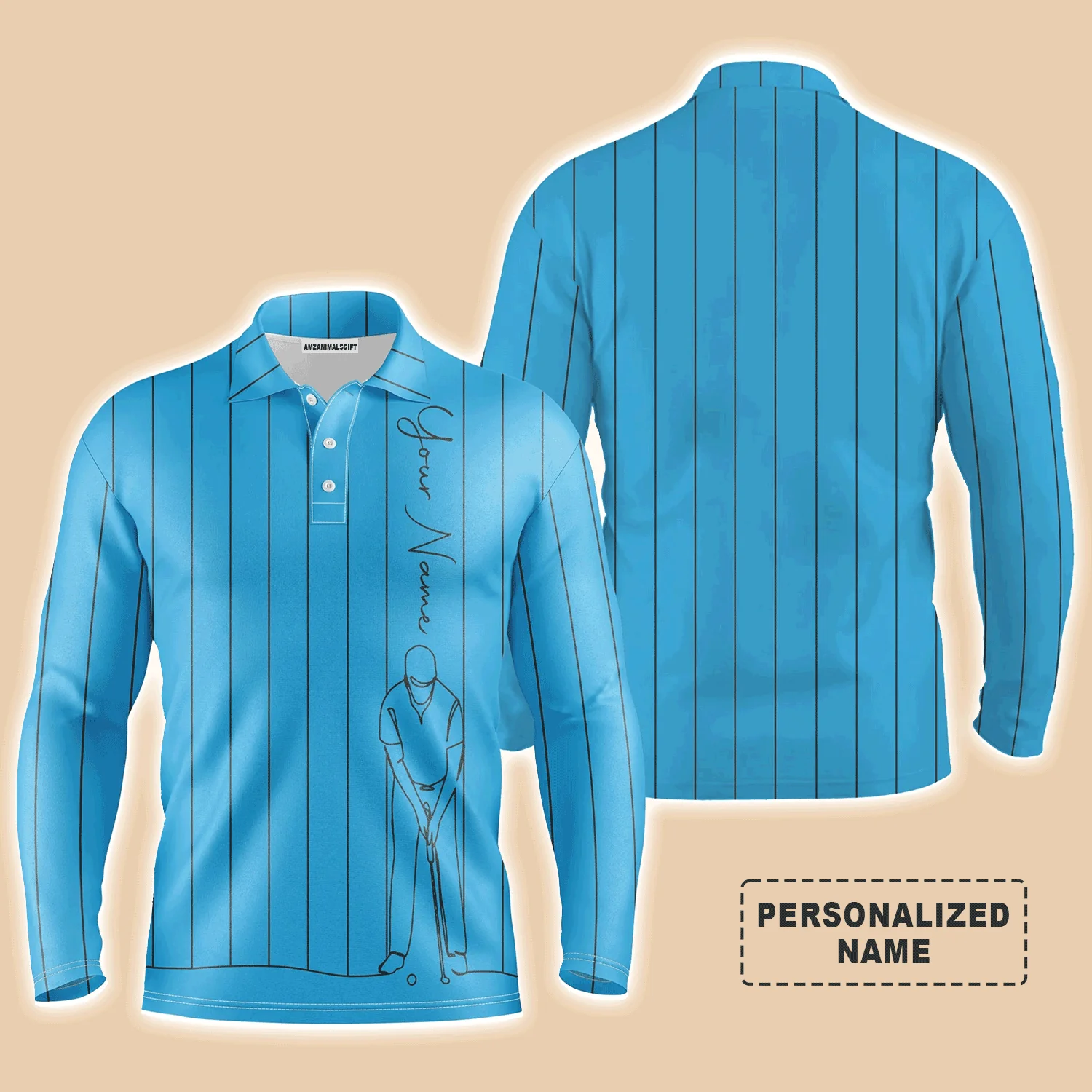 Golf Men Polo Shirt - Multicolor Stripe Pattern Custom Name Apparel - Personalized Gift For Golf Lover, Team, Male Players, Golfer - Image 8