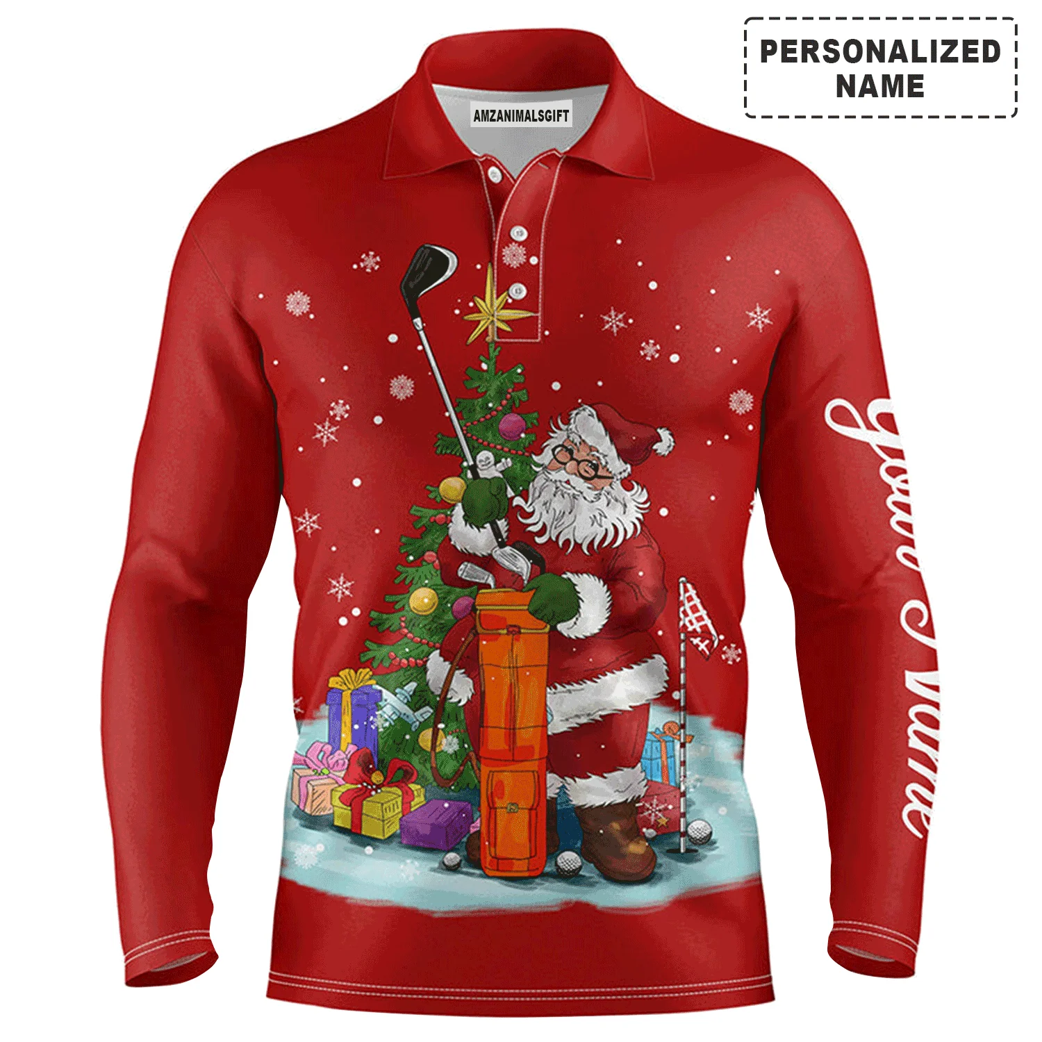 Golf Men Polo Shirt - Santa Golfer Christmas Custom Name Apparel - Personalized Gift For Golf Lover, Team, Husband, Men - Image 5