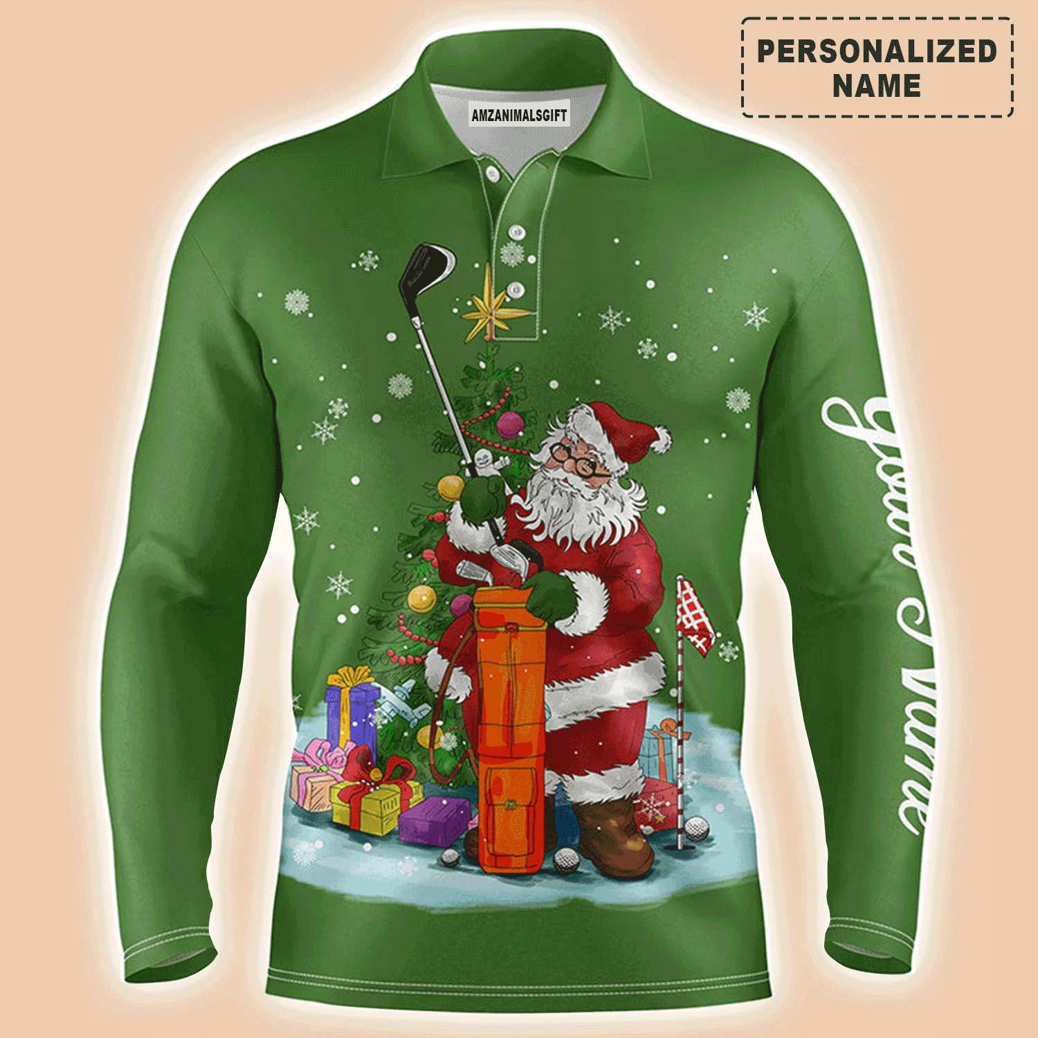 Golf Men Polo Shirt - Santa Golfer Christmas Custom Name Apparel - Personalized Gift For Golf Lover, Team, Husband, Men - Image 9