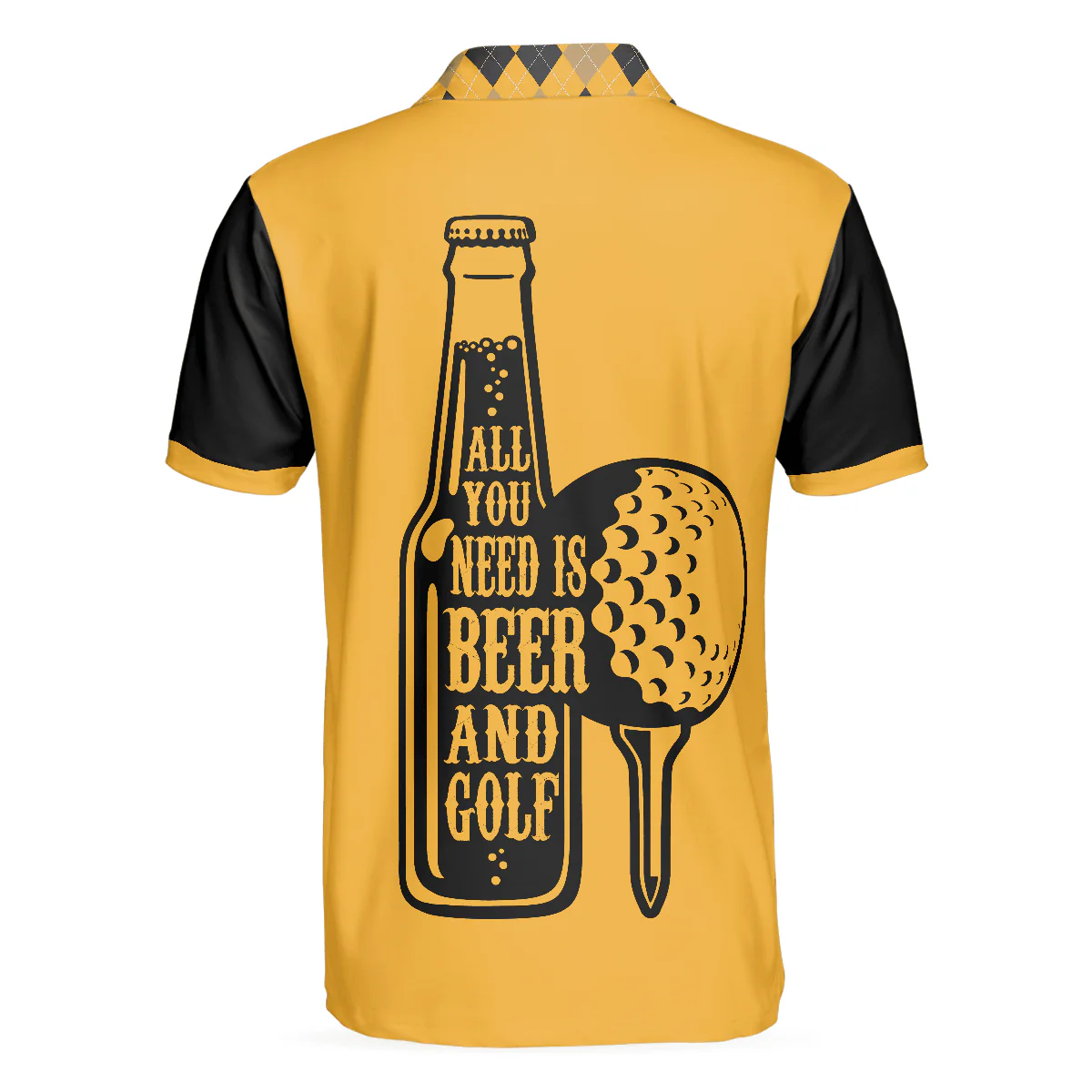 Golf Men Polo Shirt - Skull, All You Need Is Beer & Golf Polo Shirt, Black And Yellow Argyle Pattern Golf Shirt For Men, Golf Lovers - Image 3