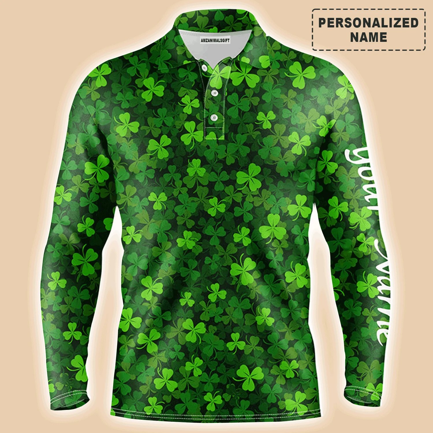 Golf Men Polo Shirts, Custom Name Green Clover St Patrick's Day Apparel - Personalized Gift For Men, Husband, Boyfriend, Lovers - Image 3