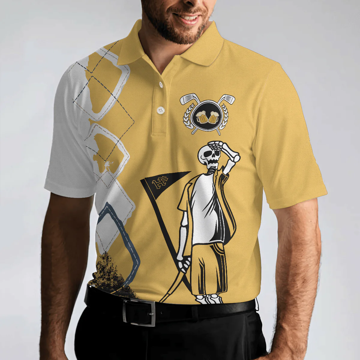 Golf Men Polo Shirts - Funny Skeleton Argyle Pattern You Know What Rhymes With Golf Beer Golf Men Polo Shirts - Perfect Gift For Men, Golfers - Image 7