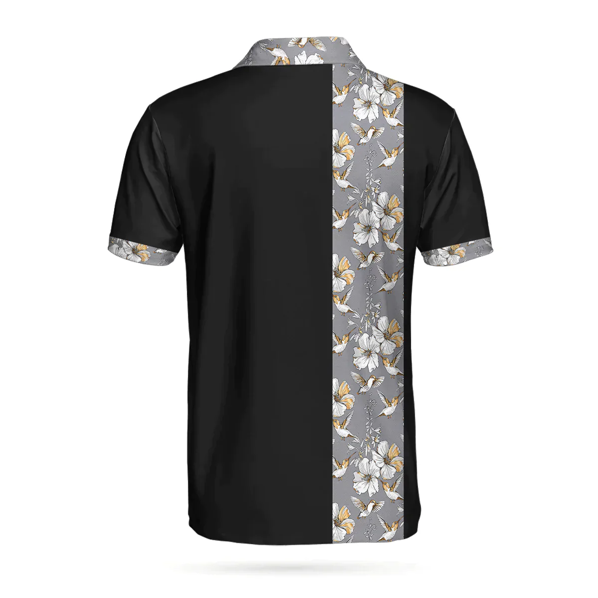 Golf Men Polo Shirts - Luxury Golden Skull, Ash Floral Pattern Black Background Men Polo Shirts - Perfect Gift For Men, Golfers, Golf Lover - Image 2