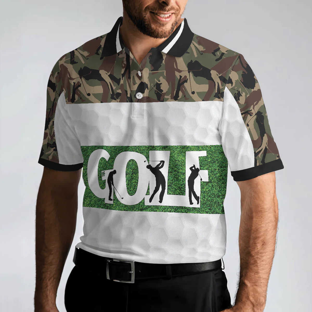 Golf Men Polo Shirts - Weapon Of Grass Destruction Camo Pattern White Background Men Polo Shirts - Perfect Gift For Men, Golfers, Golf Lover - Image 6