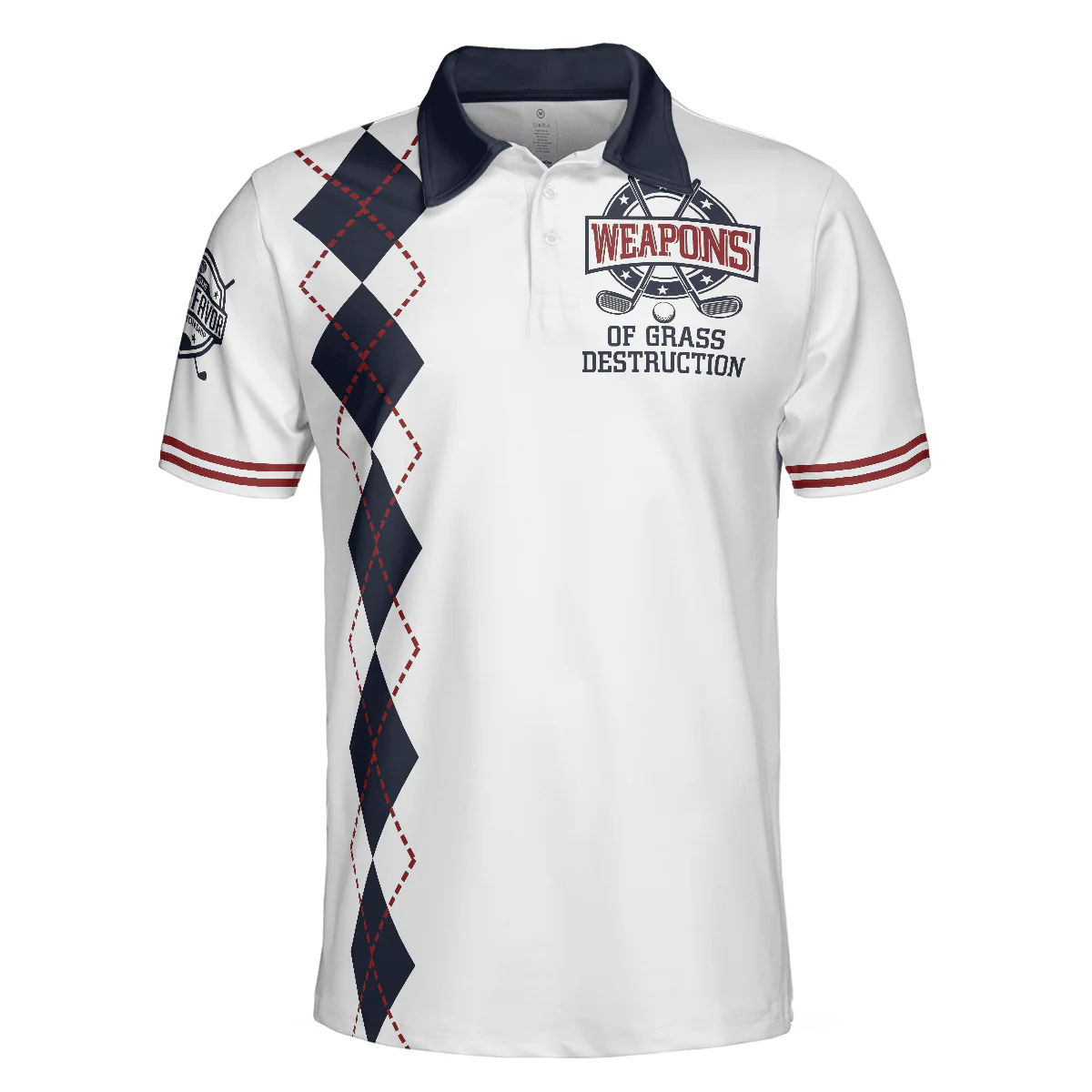 Golf Men Polo Shirts - Weapons Of Grass Destruction White And Navy Argyle Pattern Men Polo Shirts - Perfect Gift For Men, Golfers, Golf Lover - Image 3