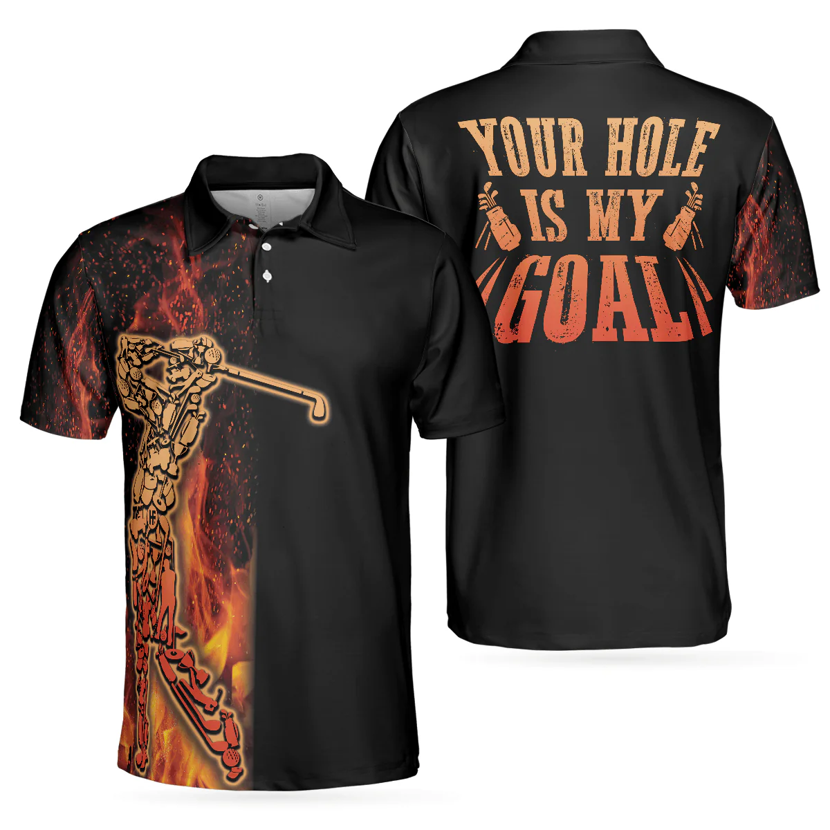 Golf Men Polo Shirts - Your Hole Is My Goal Golf Polo Shirt, Black Flame Fragmented Golfer Polo Shirt  - Perfect Gift For Men, Golfers, Golf Lover