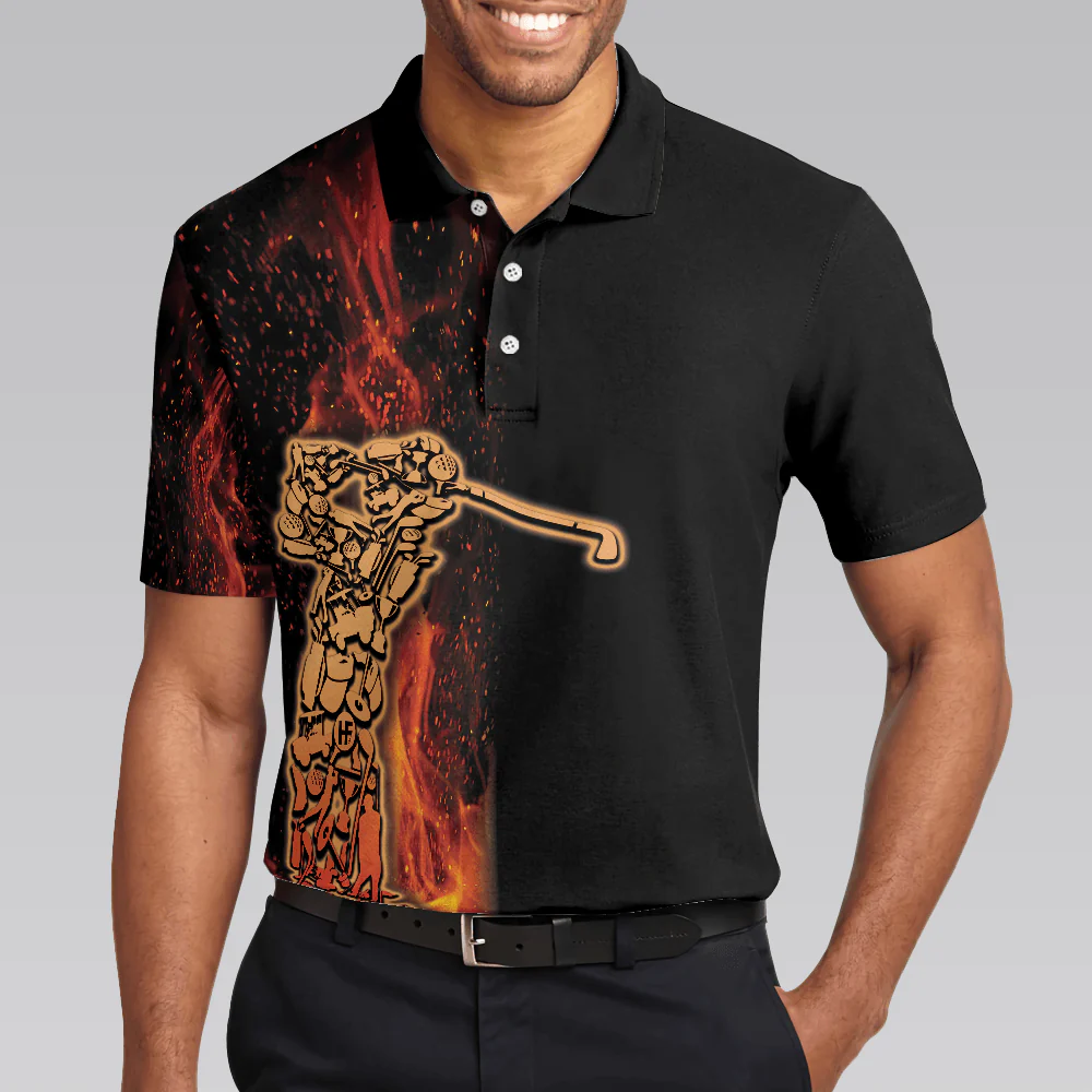 Golf Men Polo Shirts - Your Hole Is My Goal Golf Polo Shirt, Black Flame Fragmented Golfer Polo Shirt  - Perfect Gift For Men, Golfers, Golf Lover - Image 4