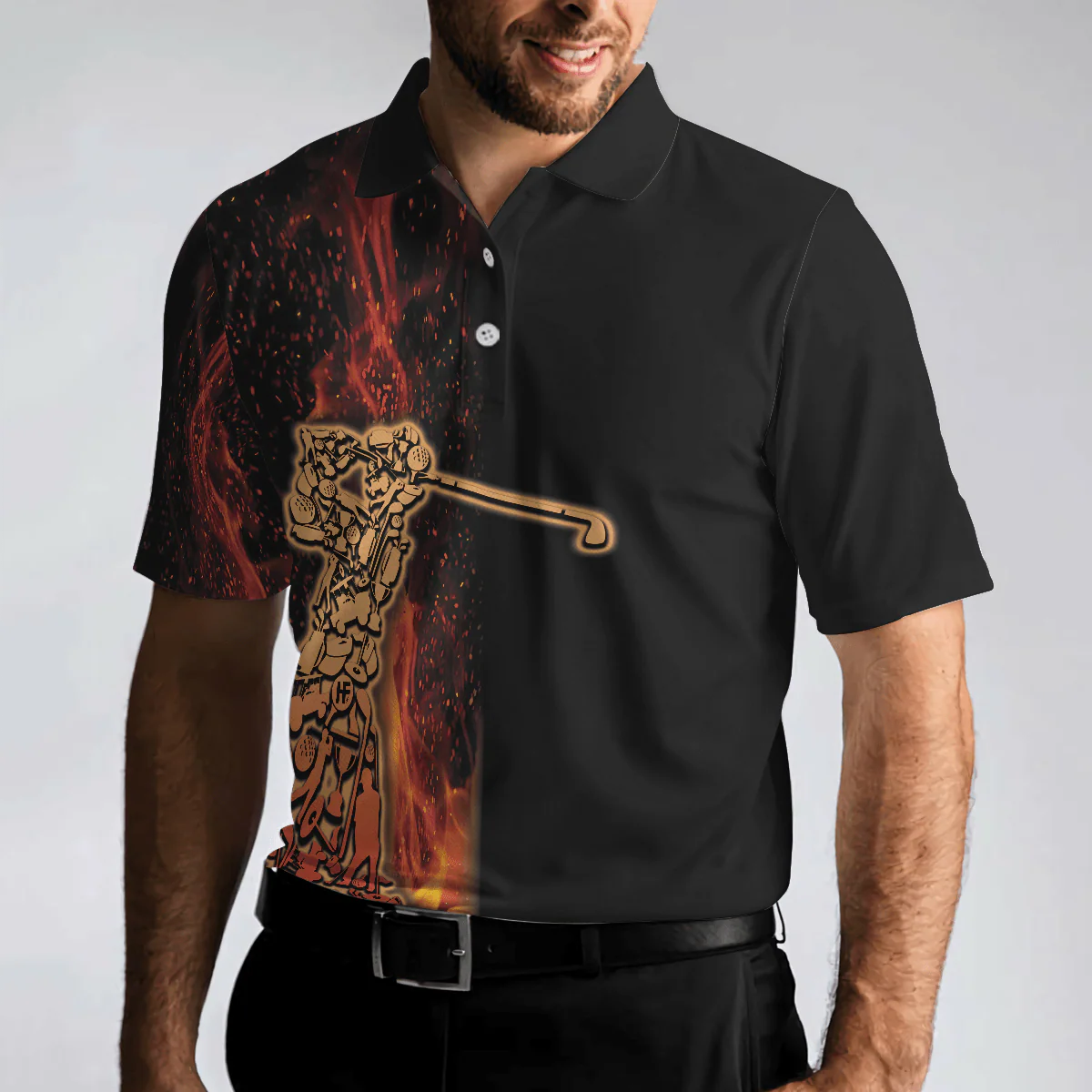 Golf Men Polo Shirts - Your Hole Is My Goal Golf Polo Shirt, Black Flame Fragmented Golfer Polo Shirt  - Perfect Gift For Men, Golfers, Golf Lover - Image 5