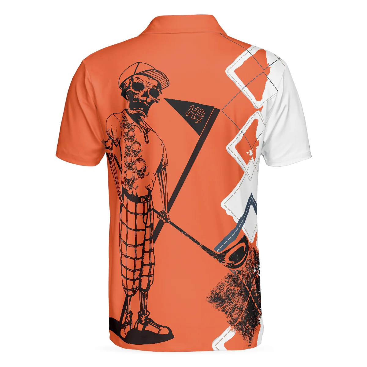 Golf Men Polo Shirts - Your Hole Is My Goal Orange Argyle Pattern Skeleton Golfer Men Polo Shirt - Perfect Gift For Men, Golfers, Golf Lover - Image 3