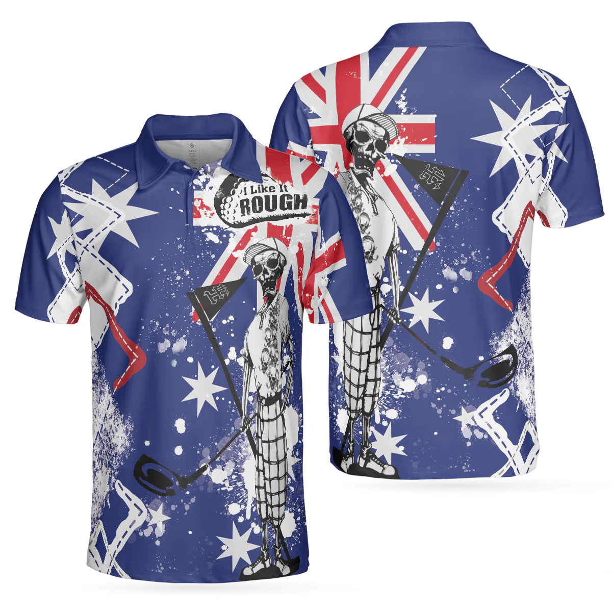 Golf Men's Long Sleeve Polo Shirt, Argyle Pattern Skeleton Golfing, Golf I Like It Rough Australian Flag Long Sleeve Polo Shirt For Men - Best Gift For Golfers, Golf Lovers - Image 3
