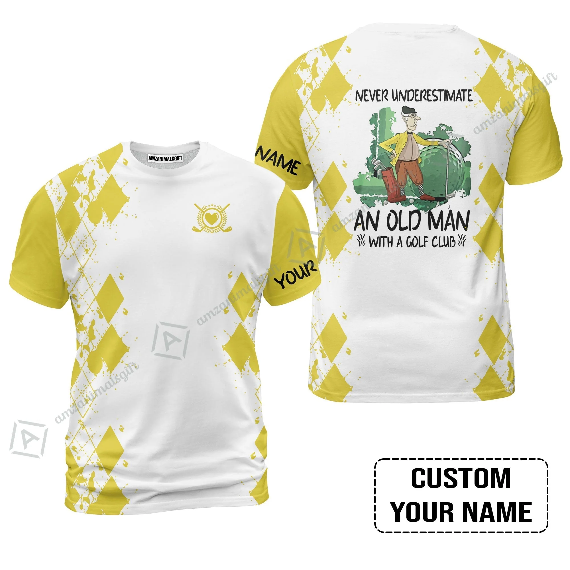 Golf Sweatshirt - Argyle Pattern Custom Name Apparel - Never Underestimate An Old Man With A Golf Club Sweatshirt - Image 7