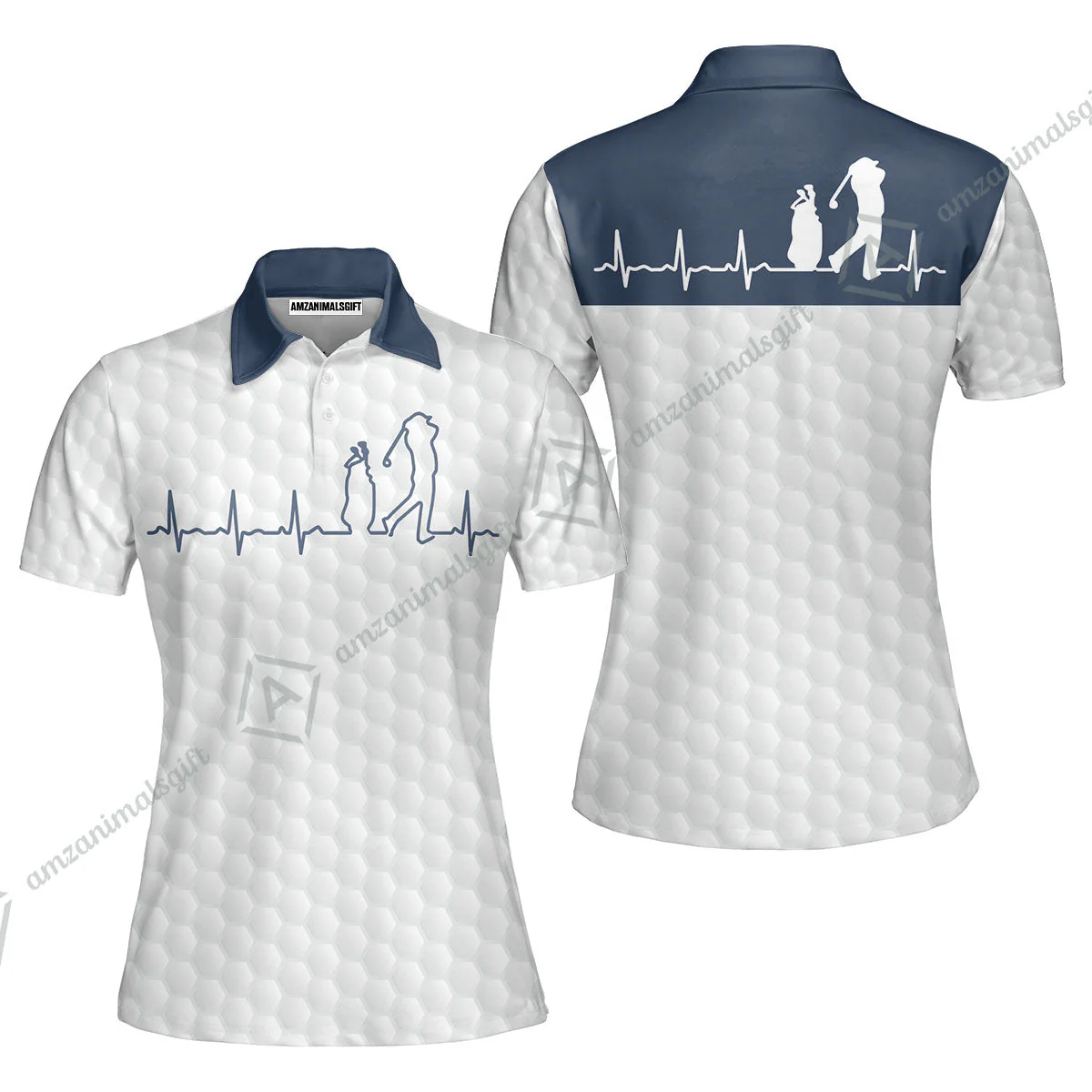 Golf Sweatshirt - Heartbeat Golfer White And Navy Golf Sweatshirt, White Golf Ball Pattern Sweatshirt - Best Gift For Golfers - Image 6