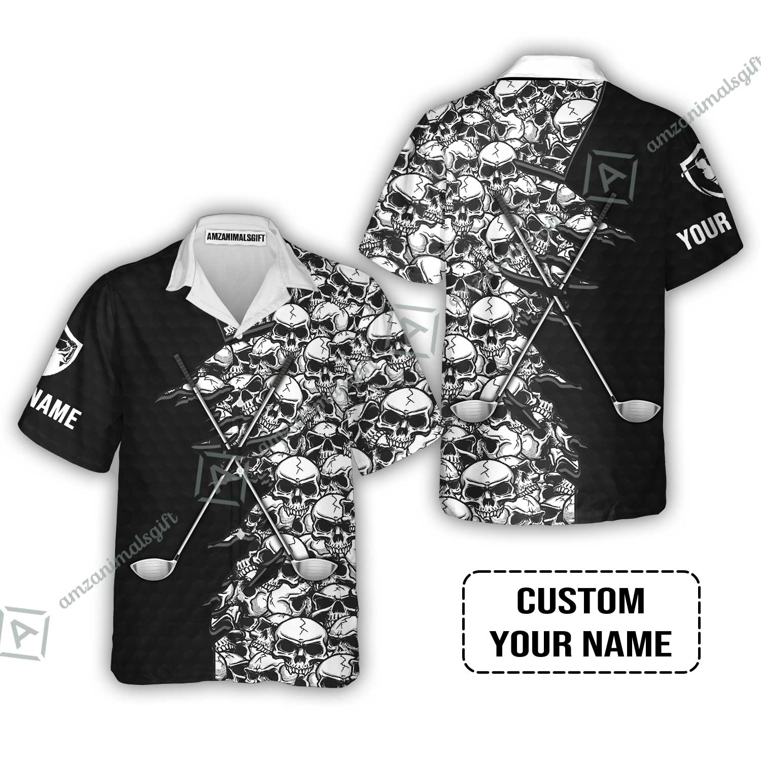 Golf Sweatshirt, Pattern Skull Golf Clubs Performance Custom Name Apparel - Personalized Sports Gift For Men, Golf Lovers - Image 6