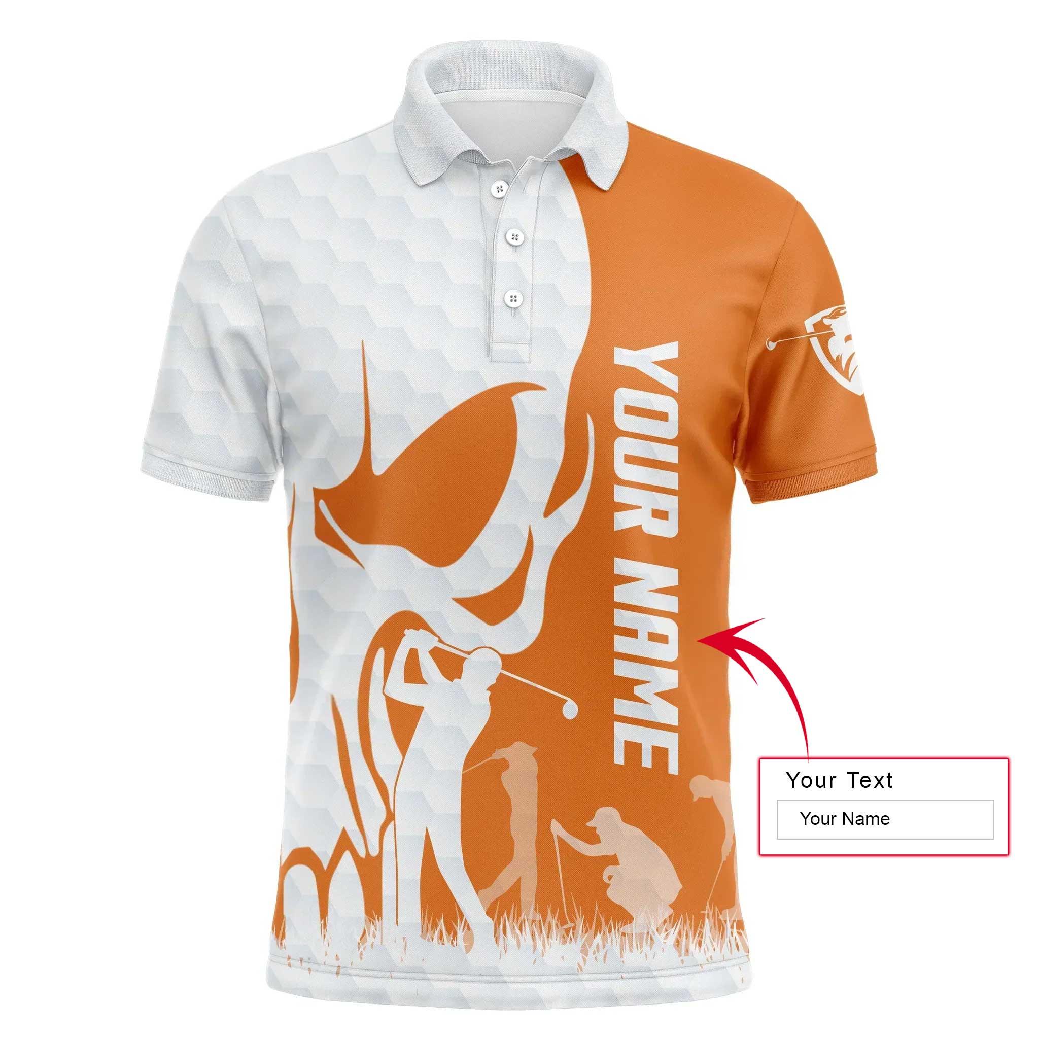 Golf T-Shirt - Custom Name Skull White Golf Ball, Orange Apparel T-Shirt - Personalized Gift For Golf Lover, Team, Husband, Boyfriend, Men - Image 4