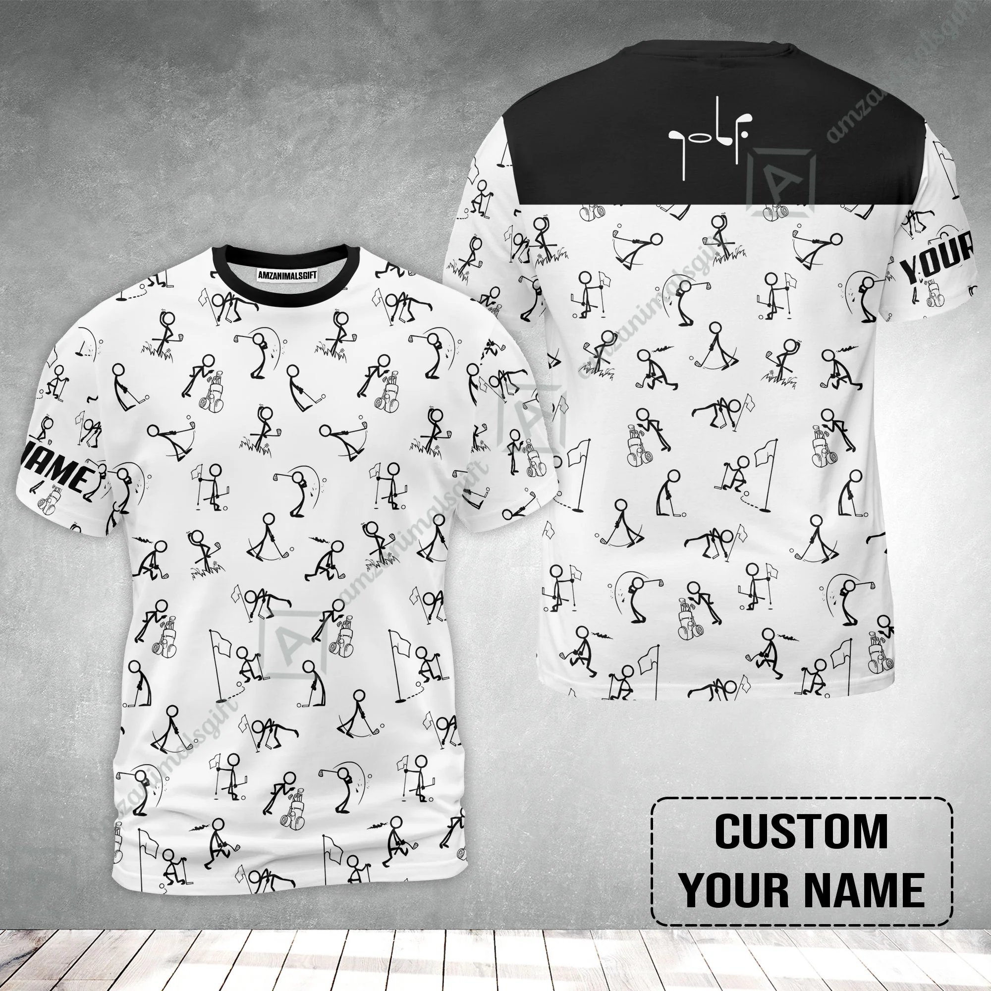 Golf T-Shirt - Funny Golf Pattern Custom Name White Apparel - Personalized Gift For Golf Lover - Image 2