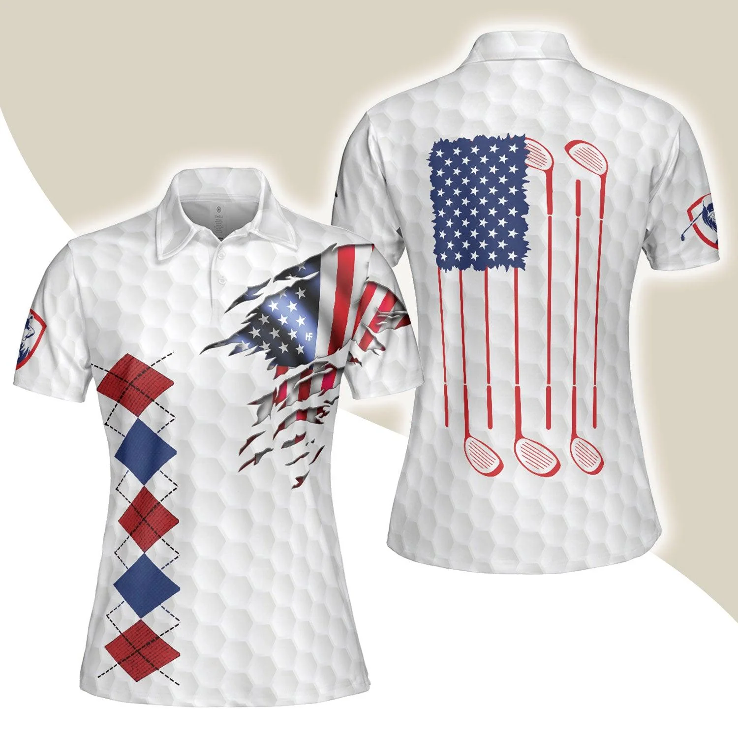 Golf Women Polo Shirt, American Flag With Argyle Pattern, Patriotic Golfing Shirt Design For Men - Best Gift For Golfers, Golf Lovers