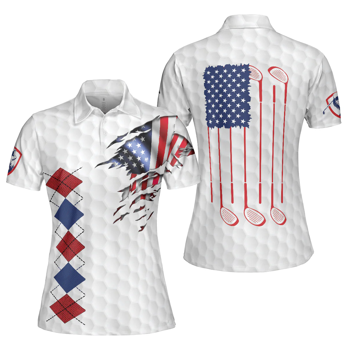 Golf Women Polo Shirt, American Flag With Argyle Pattern, Patriotic Golfing Shirt Design For Men - Best Gift For Golfers, Golf Lovers - Image 2