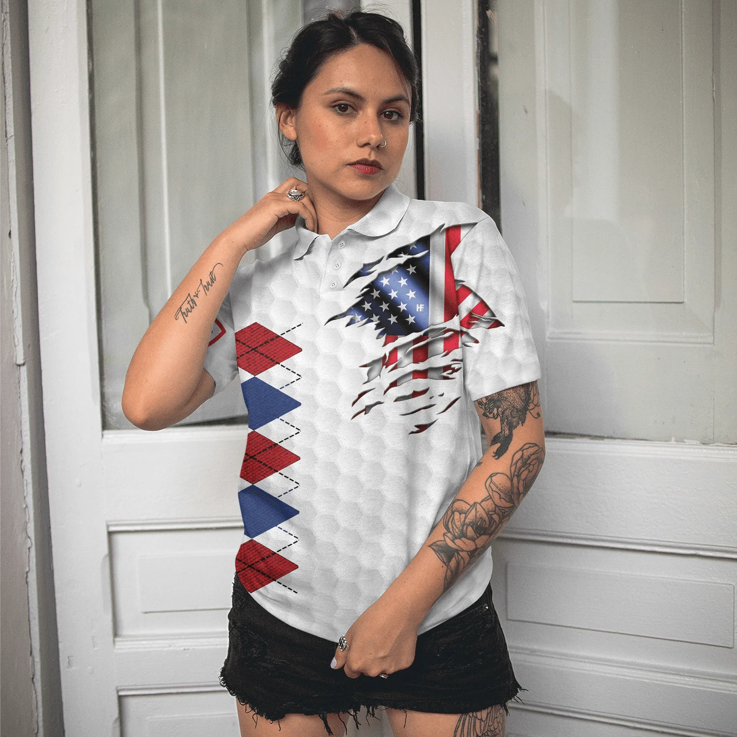 Golf Women Polo Shirt, American Flag With Argyle Pattern, Patriotic Golfing Shirt Design For Men - Best Gift For Golfers, Golf Lovers - Image 6