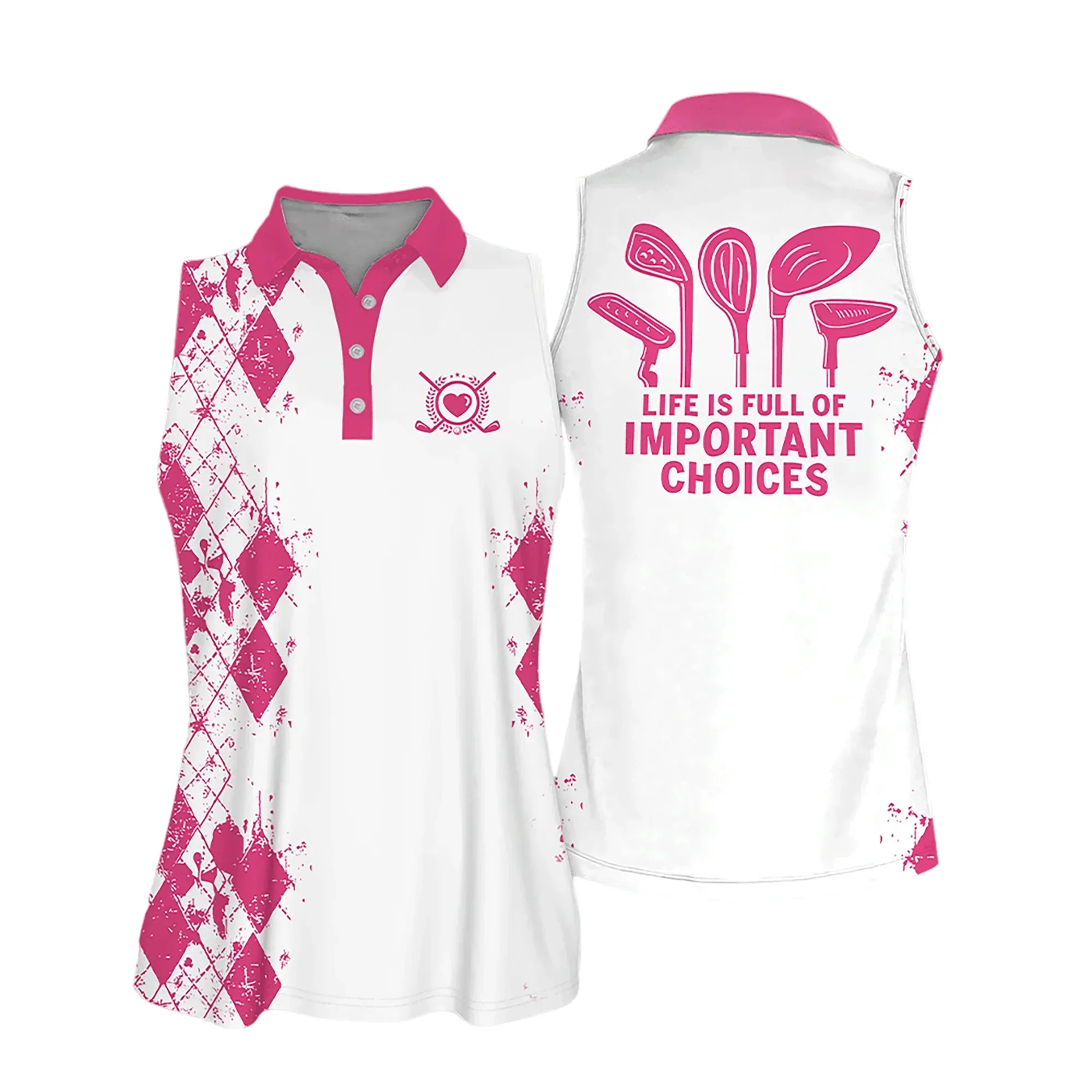 Golf Women Polo Shirt, Argyle Pattern Life Is Full Of Important Choices Multicolor Polo Shirt - Gift For Golfers, Female, Golf Lovers, Mother's Day - Image 3