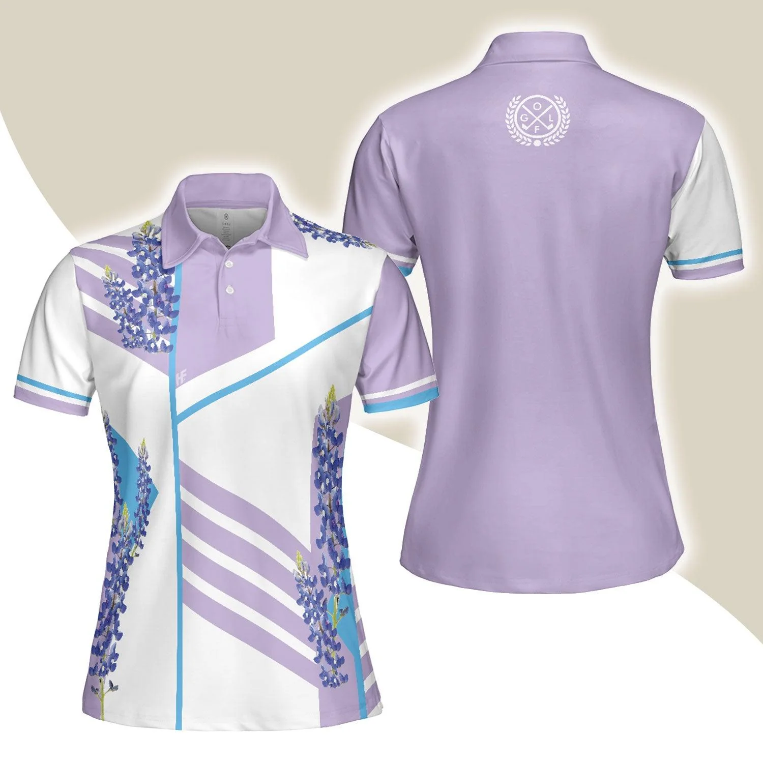 Golf Women Polo Shirt, Bluebonnet With Purple Stripe Golf White And Purple Women Polo Shirts, Unique Female Golf Gift For Ladies, Golf Lovers, Golfers