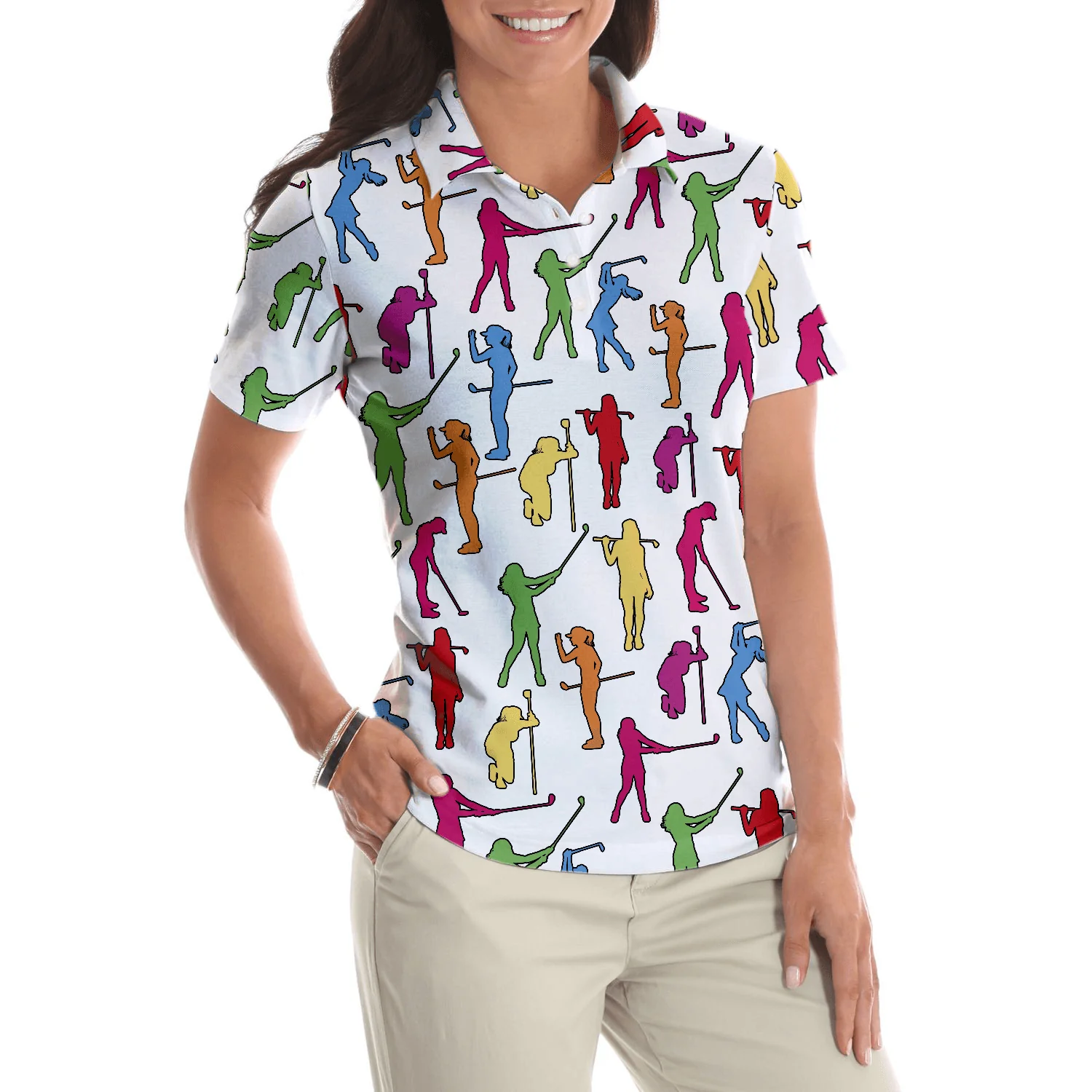 Golf Women Polo Shirt, Colorful Female Golfer White Women Polo Shirts, Gift For Golfers, Golf Lovers, Ladies, Golf Tournament, Golf Coach, Golf Club - Image 5