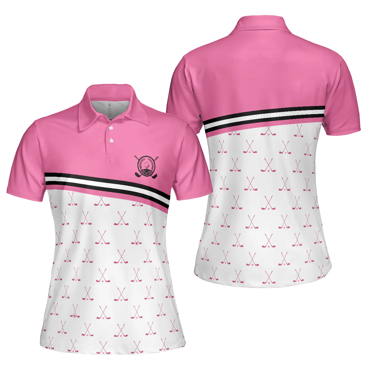 Golf Women Polo Shirt, Crossed Pink Golf Clubs Women Polo Shirt, Simple Golf Shirt Design For Women - Perfect Gift For Ladies, Golfers, Golf Lovers - Image 2