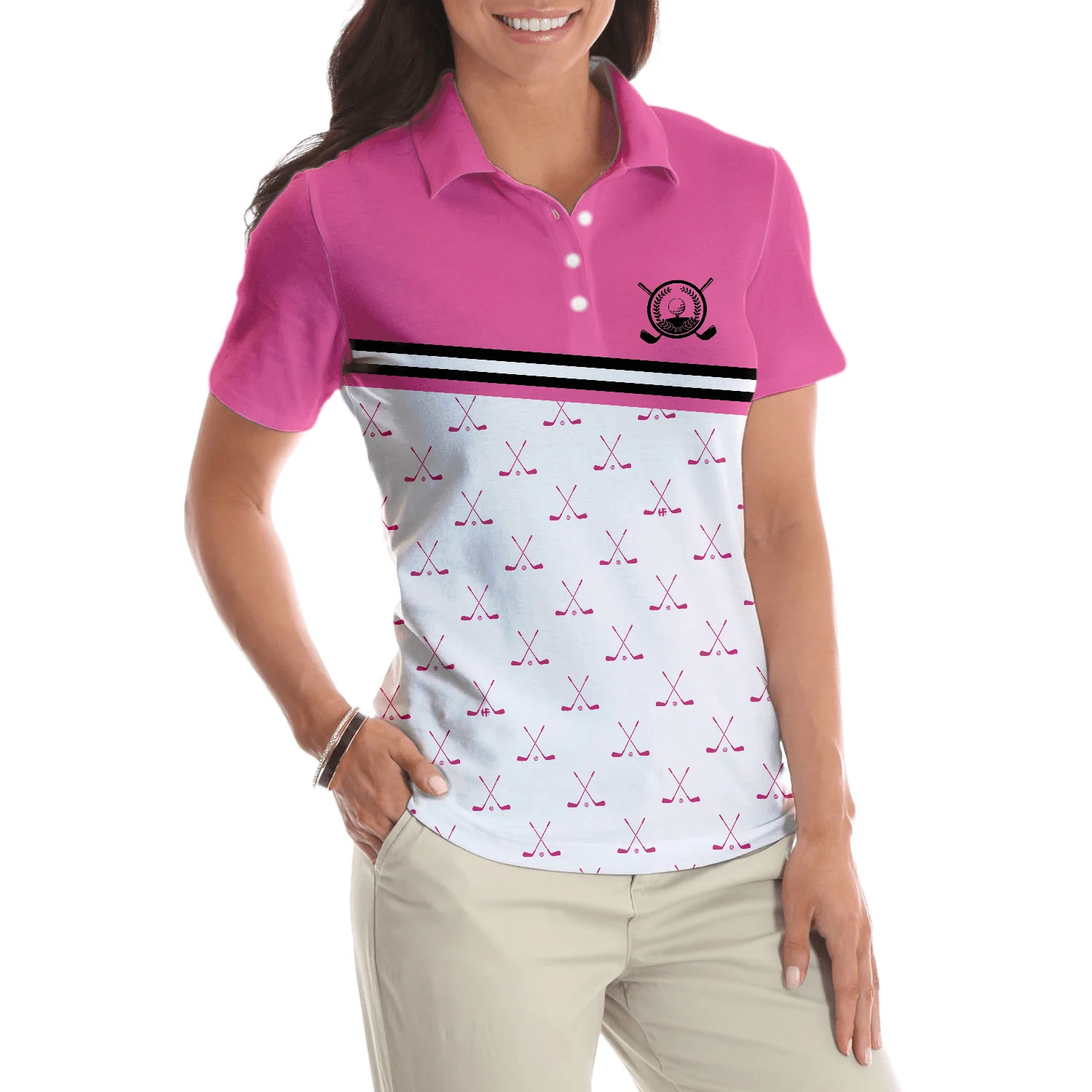Golf Women Polo Shirt, Crossed Pink Golf Clubs Women Polo Shirt, Simple Golf Shirt Design For Women - Perfect Gift For Ladies, Golfers, Golf Lovers - Image 5