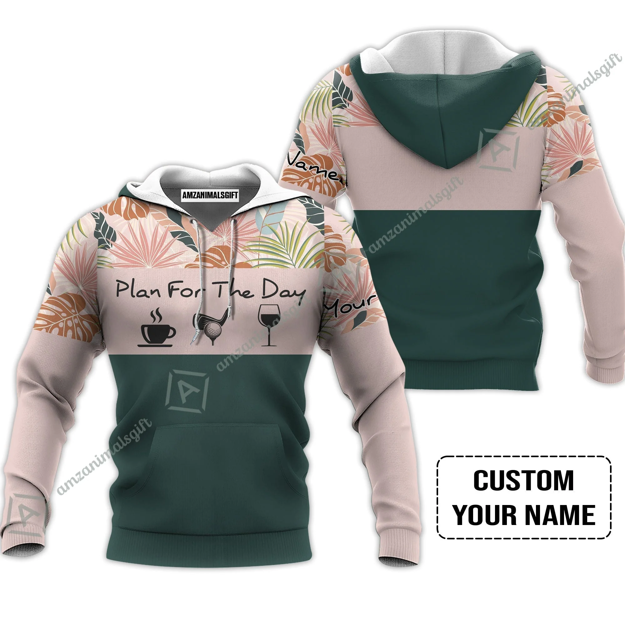 Golf Women Polo Shirt - Custom Name Tropical Leaves Floral Apparel - Plan For The Day Coffee Golf Wine - Image 4
