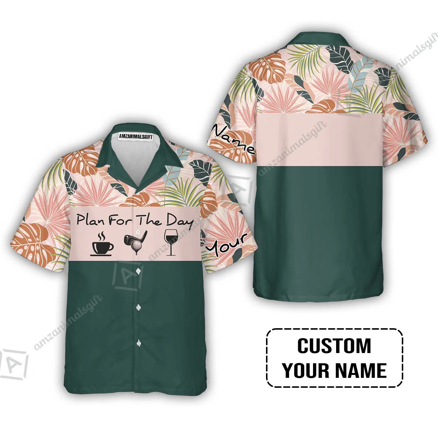 Golf Women Polo Shirt - Custom Name Tropical Leaves Floral Apparel - Plan For The Day Coffee Golf Wine - Image 8