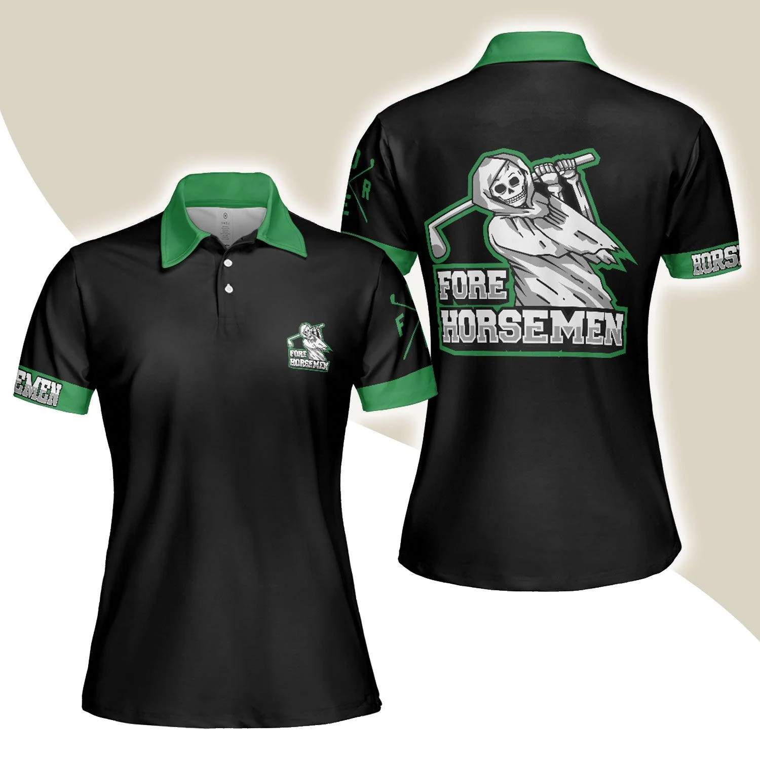 Golf Women Polo Shirt, Death Golf Fore Horsemen Women Polo Shirts, Best Gift For Female Golfers, Ladies, Golf Lovers