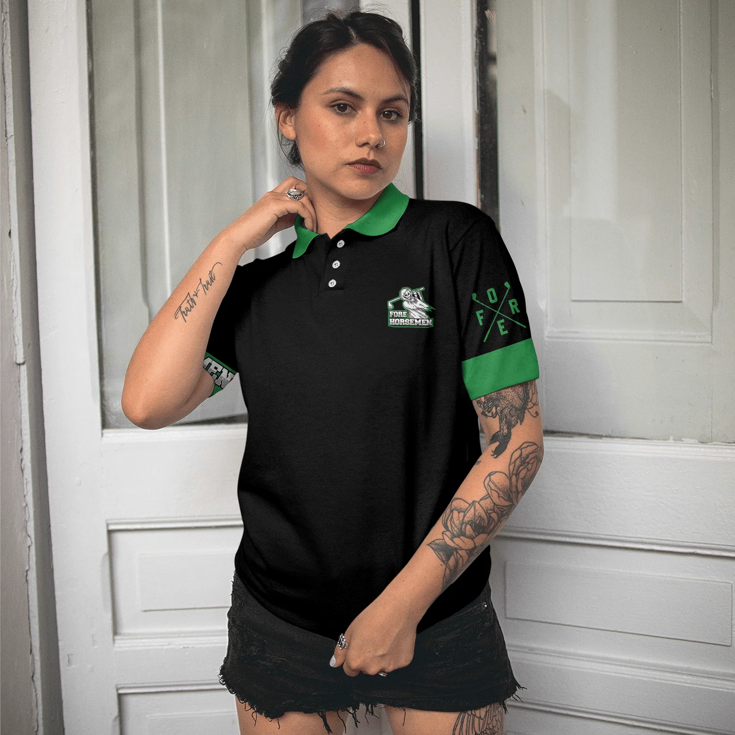 Golf Women Polo Shirt, Death Golf Fore Horsemen Women Polo Shirts, Best Gift For Female Golfers, Ladies, Golf Lovers - Image 5