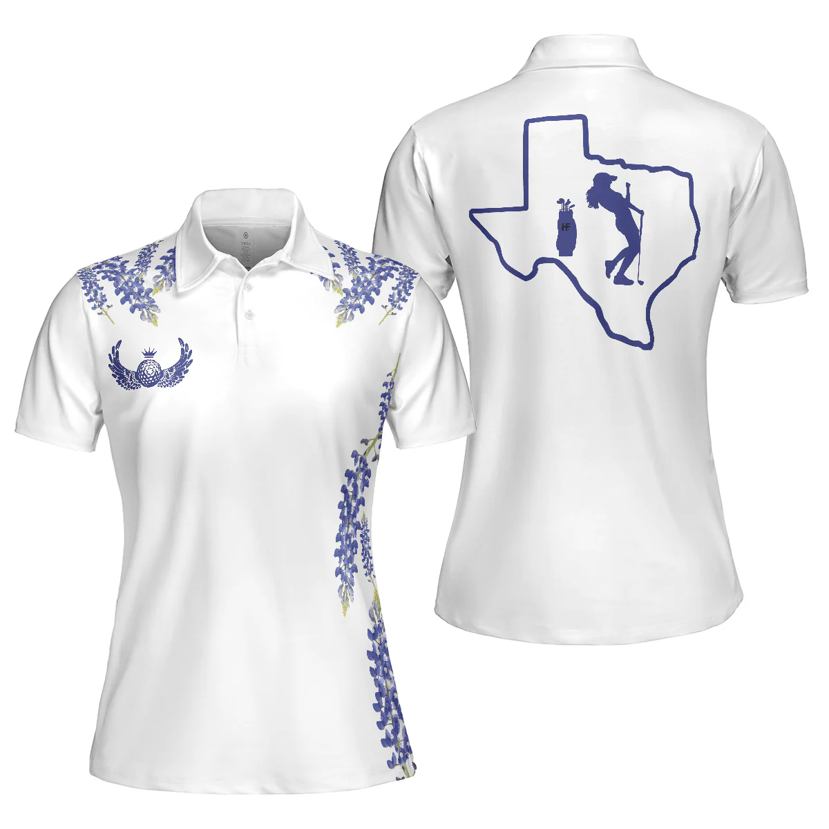 Golf Women Polo Shirt - Elegant Bluebonnet Flower For Texas Golfer Women Polo Shirts - Perfect Polo Shirt Gift For Ladies, Golfers, Golf Lovers - Image 2