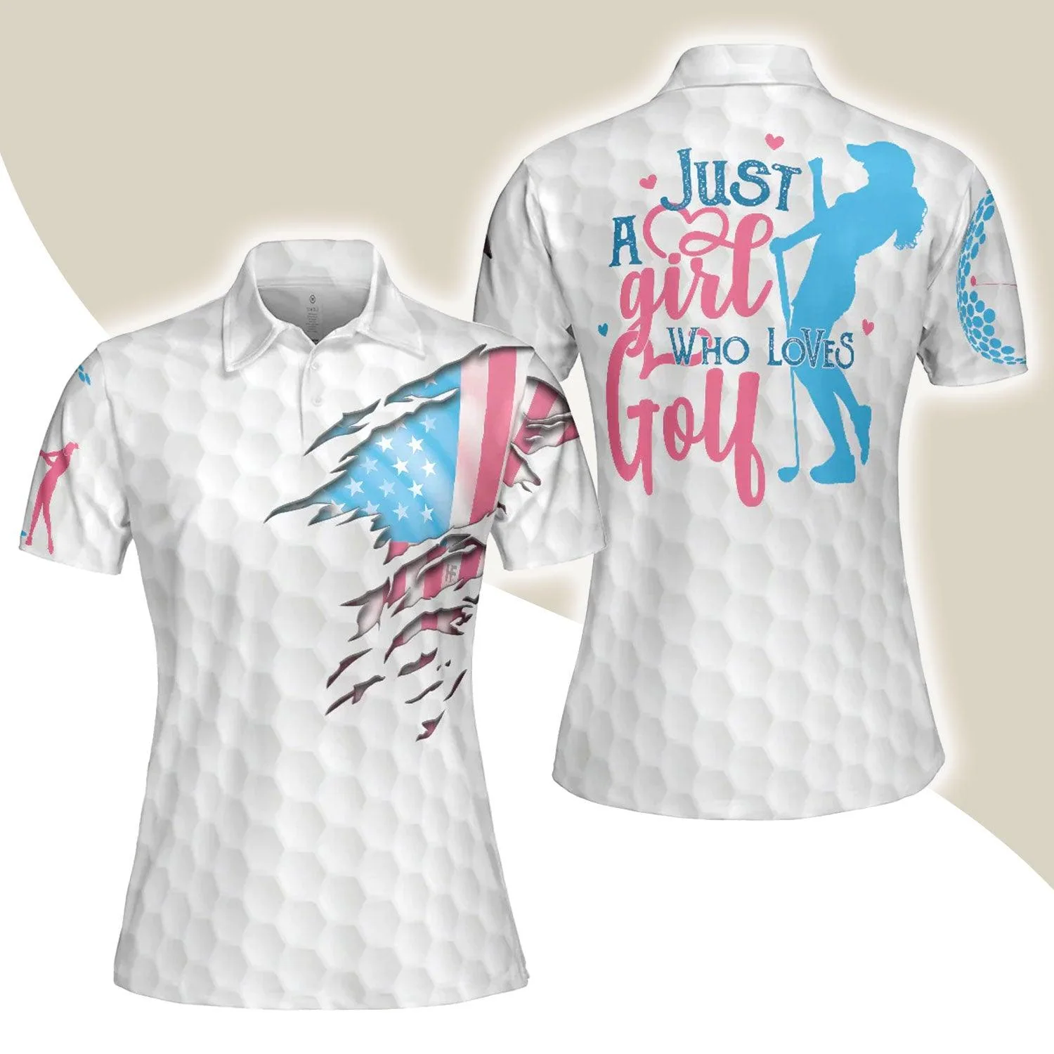 Golf Women Polo Shirt, Golf Balls Pattern American Flag Women Polo Shirts, Golfing Gift For Ladies, Female Golfers - Just A Girl Who Loves Golf
