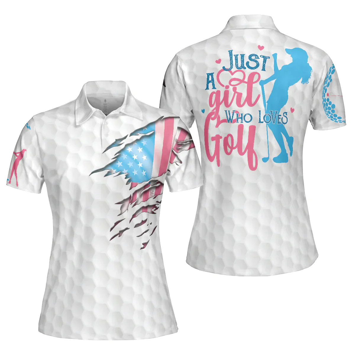 Golf Women Polo Shirt, Golf Balls Pattern American Flag Women Polo Shirts, Golfing Gift For Ladies, Female Golfers - Just A Girl Who Loves Golf - Image 2