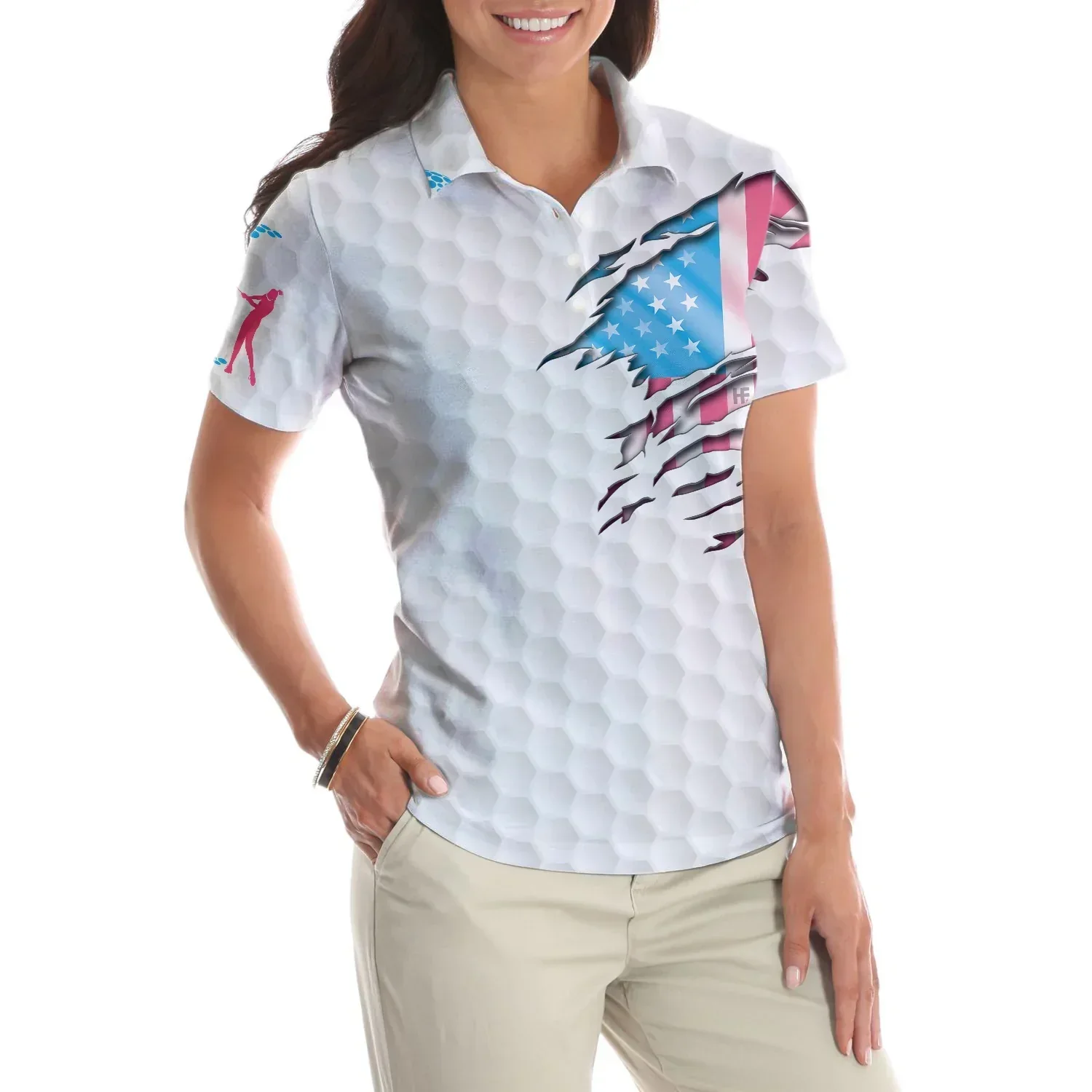 Golf Women Polo Shirt, Golf Balls Pattern American Flag Women Polo Shirts, Golfing Gift For Ladies, Female Golfers - Just A Girl Who Loves Golf - Image 5