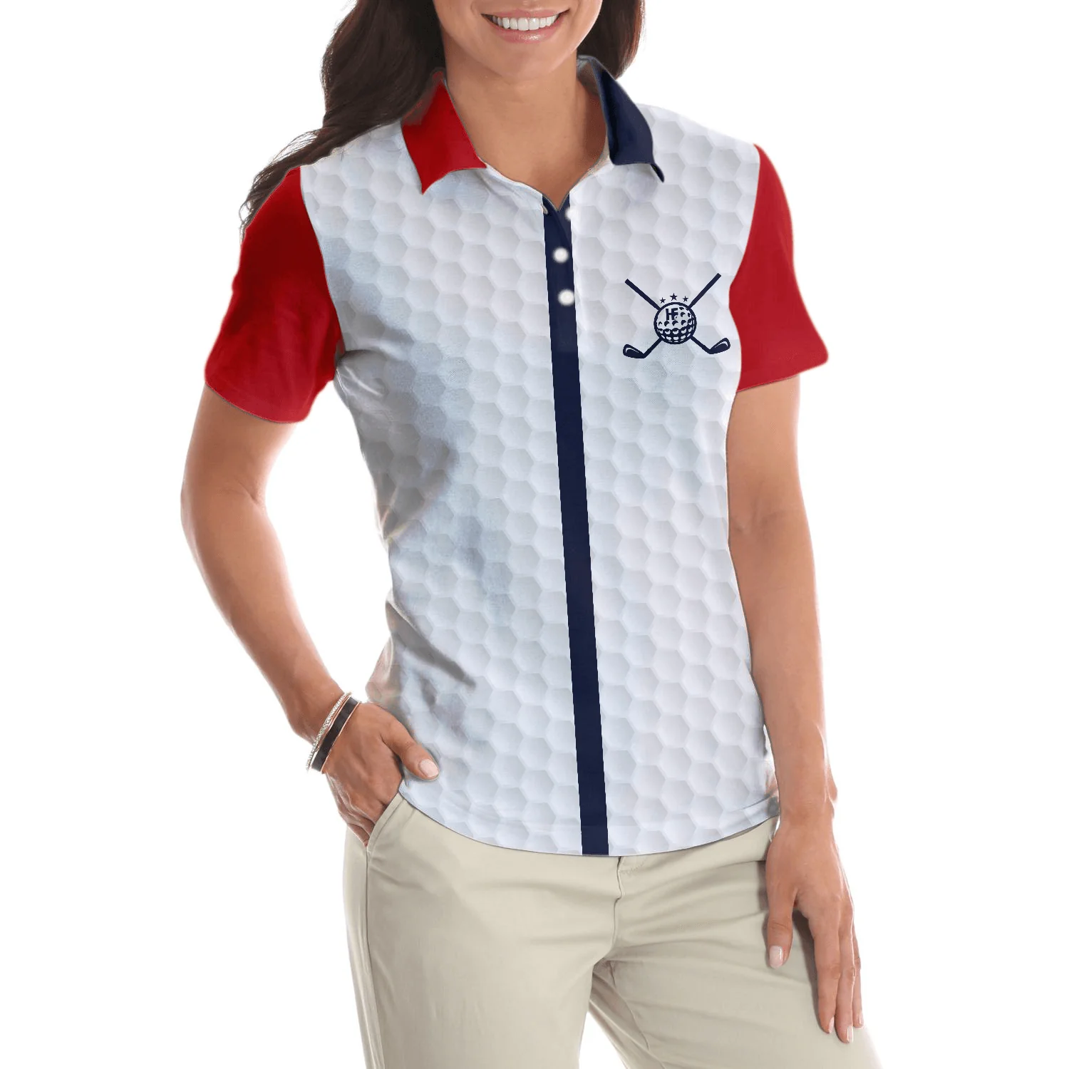 Golf Women Polo Shirt, Golf Gal Red White And Navy Women Polo Shirts, Best Gift For Female Golfers, Ladies, Golf Lovers - Image 6