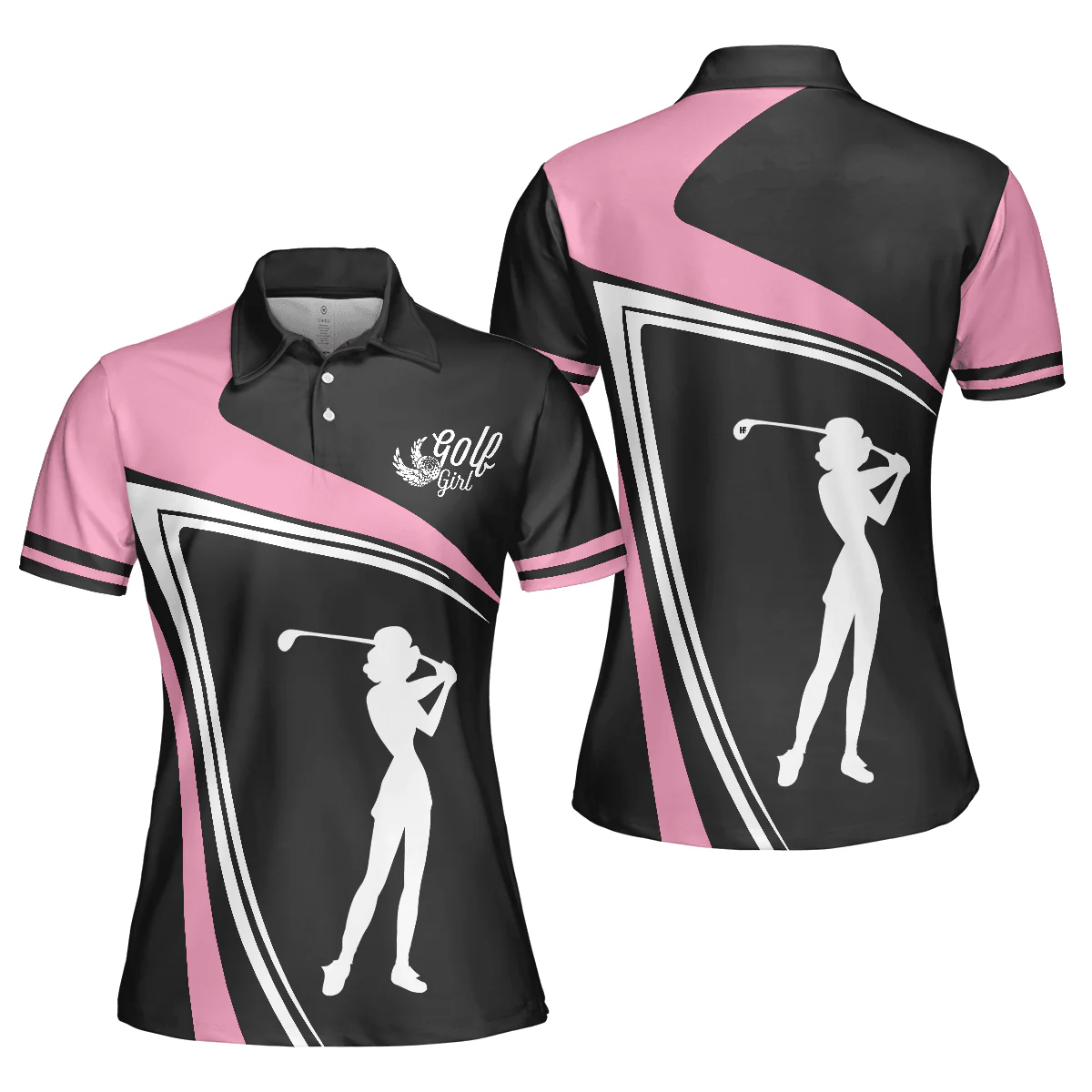 Golf Women Polo Shirt, Golf Girl Black White And Pink Women Polo Shirts, Best Gift For Female Golfers, Ladies, Golf Lovers - Image 2