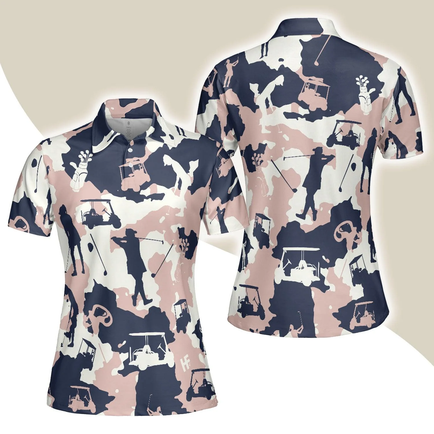 Golf Women Polo Shirt, Golf Girl Camouflage Camo Pink Navy Women Polo Shirts, Cool Golf Gift For Female Golfers, Ladies, Golf Lovers