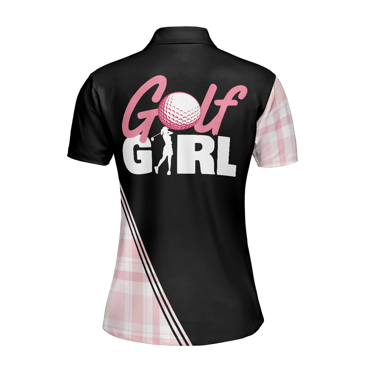 Golf Women Polo Shirt, Golf Girl In Black And Pink Plaid Pattern Women Polo Shirts, Unique Gift For Female Golfers, Ladies, Golf Lovers - Image 3