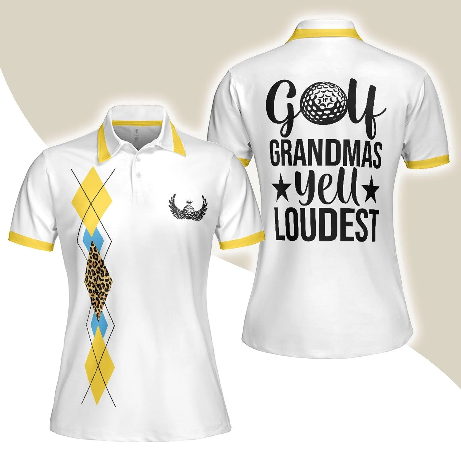 Golf Women Polo Shirt, Golf Grandmas Yell Loudest, Funny Yellow And White Women Polo Shirts, Unique Female Gift For Golfers, Ladies, Golf Lovers