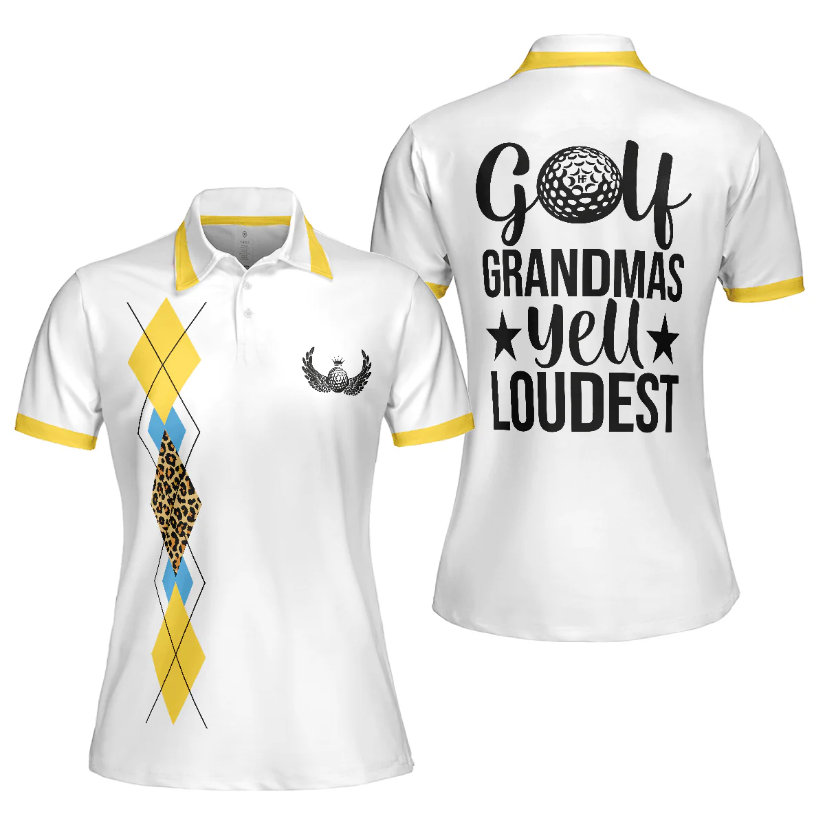 Golf Women Polo Shirt, Golf Grandmas Yell Loudest, Funny Yellow And White Women Polo Shirts, Unique Female Gift For Golfers, Ladies, Golf Lovers - Image 2