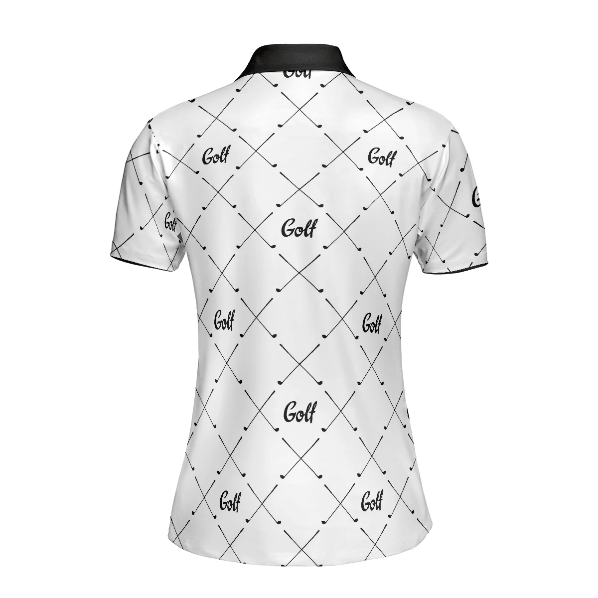 Golf Women Polo Shirt, Golf In Black And White With Simple Golf Clubs Pattern Women Polo Shirts, Basic Golf Gift For Ladies, Team Female Golfers - Image 3
