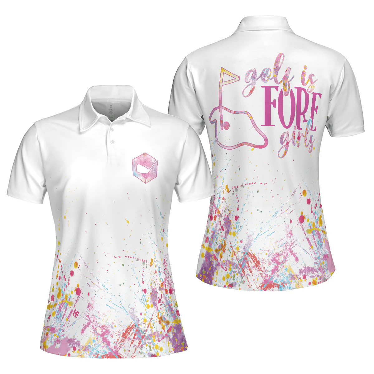 Golf Women Polo Shirt, Golf Is Fore Girls, Ink Splash Watercolor Women Polo Shirts, Unique Golf Gift For Female Golfers, Ladies, Golf Lovers - Image 2