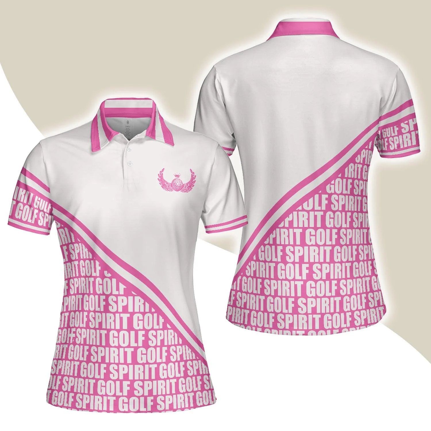 Golf Women Polo Shirt, Golf Spirit In Pink, White And Pink Women Polo Shirts, Unique Golf Gift For Female Golfers, Ladies, Golf Lovers